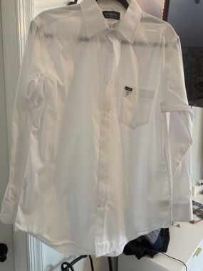 Men's White Long-Sleeve Dress Shirt with Point Collar